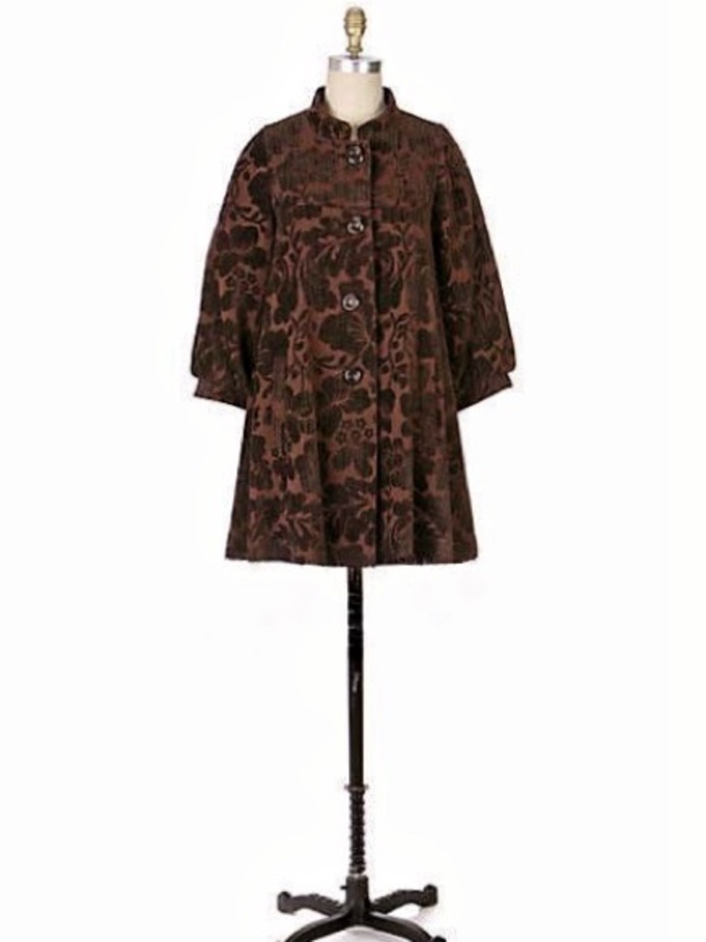 Anthropologie Elevenses Brown Floral Jacquard Swing Coat Size 4